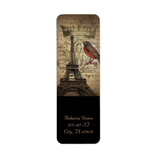 Chic French Bird Modern Paris Eiffeltoren Etiket (Voorkant)