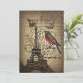 Chic French Bird Modern Paris Eiffeltoren Kaart (Staand voorkant)