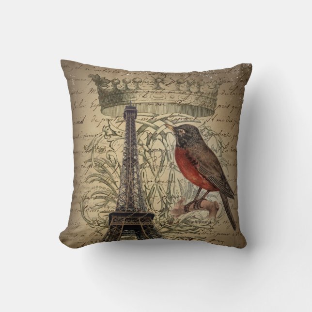 Chic French Bird Modern  Paris Eiffeltoren Kussen (Voorkant)