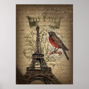 Chic French Bird Modern  Paris Eiffeltoren Poster