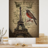 Chic French Bird Modern  Paris Eiffeltoren Poster (Keuken)