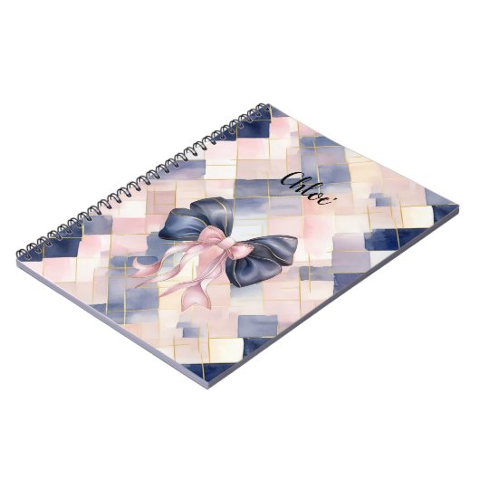 Chic French Blue Pink Bow Notitieboek (Linkerzijde)