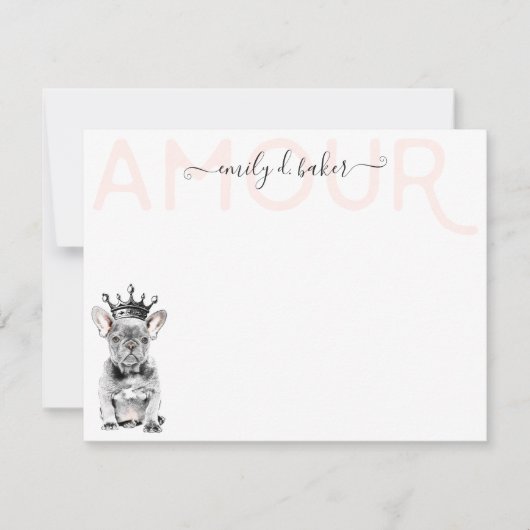 Chic French Bulldog Frenchie Love Royal Stationery Notitiekaartje (Voorkant)