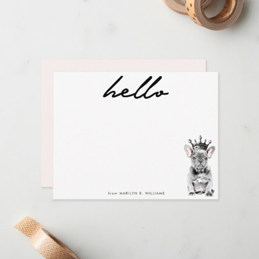 Chic French Bulldog Frenchie Love Royal Stationery Notitiekaartje (Voorkant / Achterkant in situ)