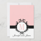 Chic French Damask Monogram Wedding Invitation Kaart (Voorkant)
