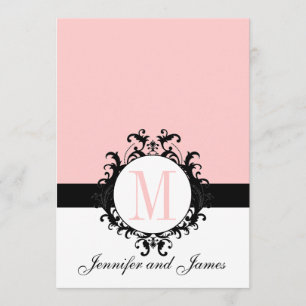 Chic French Damask Monogram Wedding Invitation Kaart