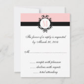 Chic French Damask Monogram Wedding RSVP Card (Achterkant)