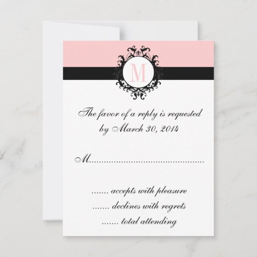 Chic French Damask Monogram Wedding RSVP Card (Achterkant)