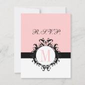 Chic French Damask Monogram Wedding RSVP Card (Voorkant)