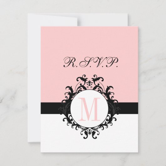 Chic French Damask Monogram Wedding RSVP Card (Voorkant)