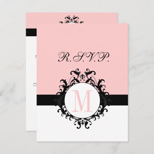 Chic French Damask Monogram Wedding RSVP Card (Voorkant / Achterkant)