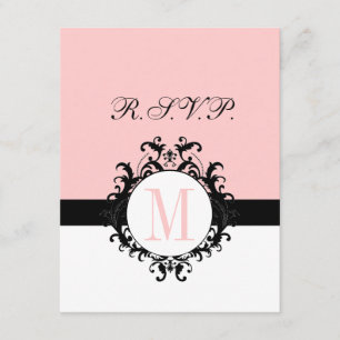 Chic French Damask Monogram Wedding RSVP Card Kaartje