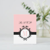 Chic French Damask Monogram Wedding RSVP Card Kaartje (Staand voorkant)