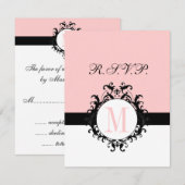Chic French Damask Monogram Wedding RSVP Card Kaartje (Voorkant / Achterkant)