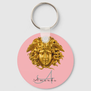 Chic French Gold Medusa Masker Blush Pink Sleutelh Sleutelhanger
