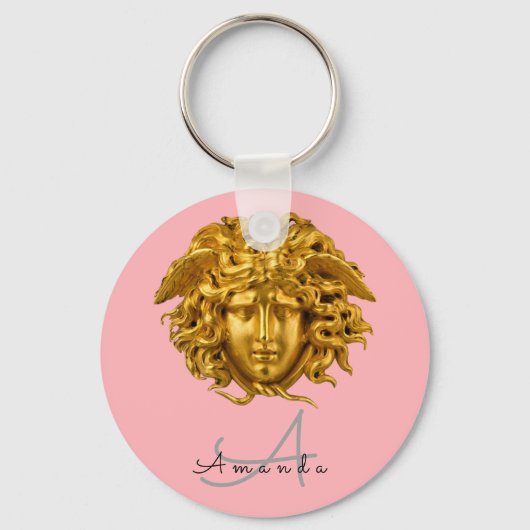 Chic French Gold Medusa Masker Blush Pink Sleutelh Sleutelhanger (Voorkant)