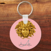 Chic French Gold Medusa Masker Blush Pink Sleutelh Sleutelhanger (Voorkant)