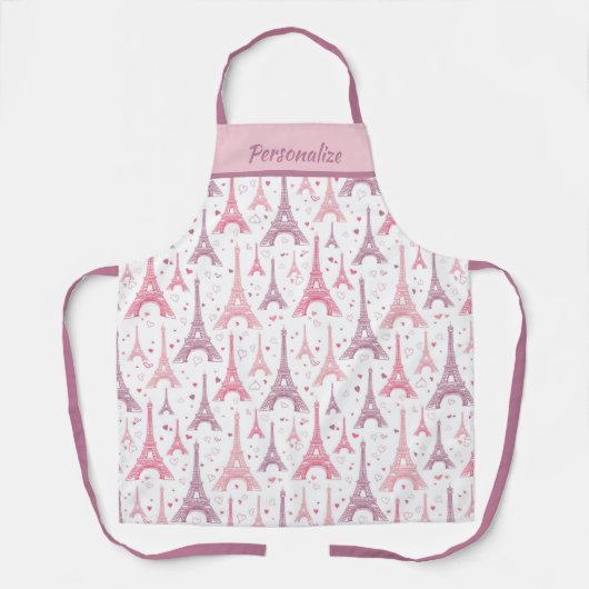 Chic French Paris Eiffel Tower Pink Paars Design Schort (Voorkant)