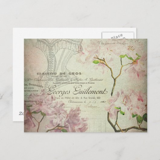  Chic French Script Shabby Flowers Corset Briefkaart (Voorkant / Achterkant)