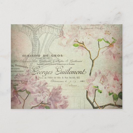 Chic French Script Shabby Flowers Corset Briefkaart (Voorkant)