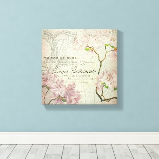  Chic French Script Shabby Flowers Corset Canvas Afdruk (Insitu (Houten vloer))