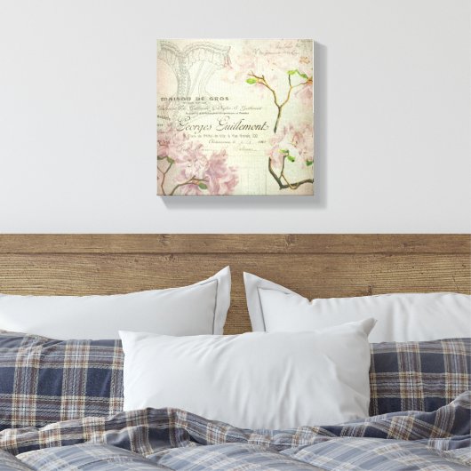  Chic French Script Shabby Flowers Corset Canvas Afdruk (Insitu (Slaapkamer))