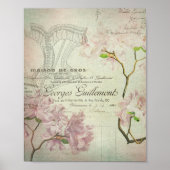  Chic French Script Shabby Flowers Corset Poster (Voorkant)