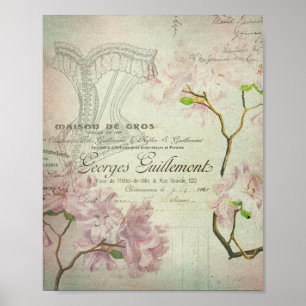 Chic French Script Shabby Flowers Corset Poster