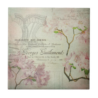  Chic French Script Shabby Flowers Corset Tegeltje