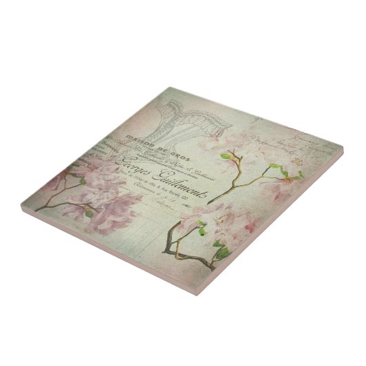 Chic French Script Shabby Flowers Corset Tegeltje (Zijkant)