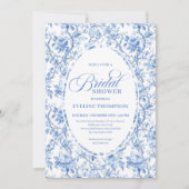 Chic French Toile de Jouy Blue Roses Bridal Shower Kaart (Voorkant)