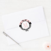 Chic French Wedding Monogram M Damask roze Label (Envelop)