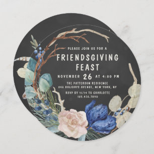 Chic Friendsgiving Feest Waterverf Bloemen Kaart