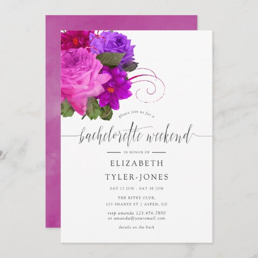 Chic Fuchsia en Paarse Bachelorette Party Kaart (Voorkant / Achterkant)