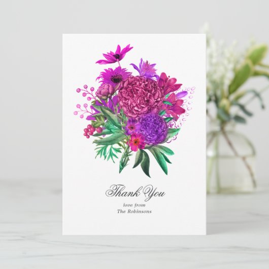 Chic Fuchsia en Paarse bruiloft Bedankkaart (Staand voorkant)