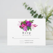  Chic Fuchsia en Paarse bruiloft RSVP Kaartje (Staand voorkant)