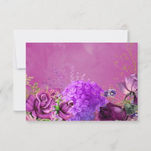  Chic Fuchsia en Paarse bruiloft RSVP Kaartje (Achterkant)