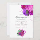  Chic Fuchsia en Paarse Floral Quinceañera Kaart (Voorkant)