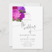  chic Fuchsia en Paarse huwelijksuitnodiging Kaart (Voorkant)