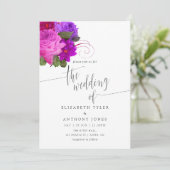 chic Fuchsia en Paarse huwelijksuitnodiging Kaart (Staand voorkant)