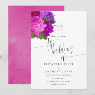 chic Fuchsia en Paarse huwelijksuitnodiging Kaart