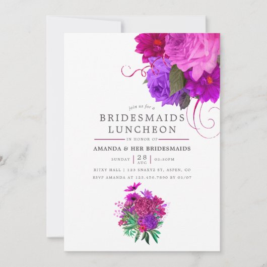  Chic Fuchsia & Paarse Bridesmaids Luncheon Kaart (Voorkant)