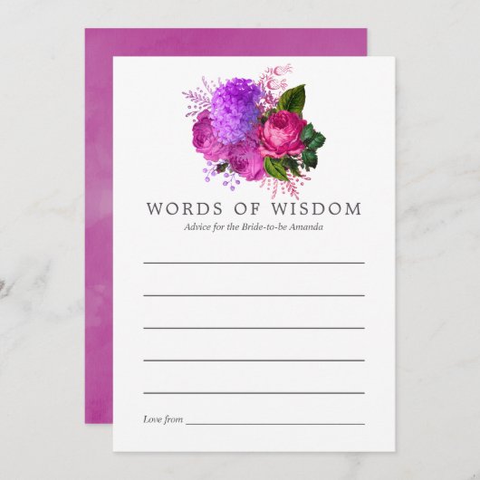  Chic Fuchsia & Paarse Vrijgezellenfeest advies Kaart (Voorkant / Achterkant)