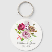 Chic Fuchsia Pink Floral Romantic Garden Wedding Sleutelhanger (Voorkant)