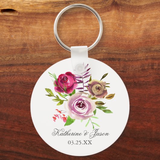 Chic Fuchsia Pink Floral Romantic Garden Wedding Sleutelhanger (Voorkant)