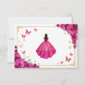 Chic Fuchsia Pink Roses Gold Quinceanera Bedankkaart (Achterkant)