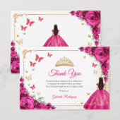 Chic Fuchsia Pink Roses Gold Quinceanera Bedankkaart (Voorkant / Achterkant)
