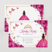 Chic Fuchsia Pink Roses Gold Quinceanera Reply RSVP Kaartje (Voorkant / Achterkant)