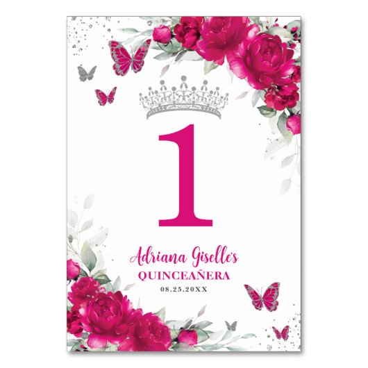 Chic Fuchsia Roze Bloemen Quinceañera XV Sweet 16 Kaart (Achterkant)