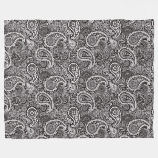 Chic Fun Black en White Paisley Classic Pattern Fleece Deken (Voorkant (Horizontaal))